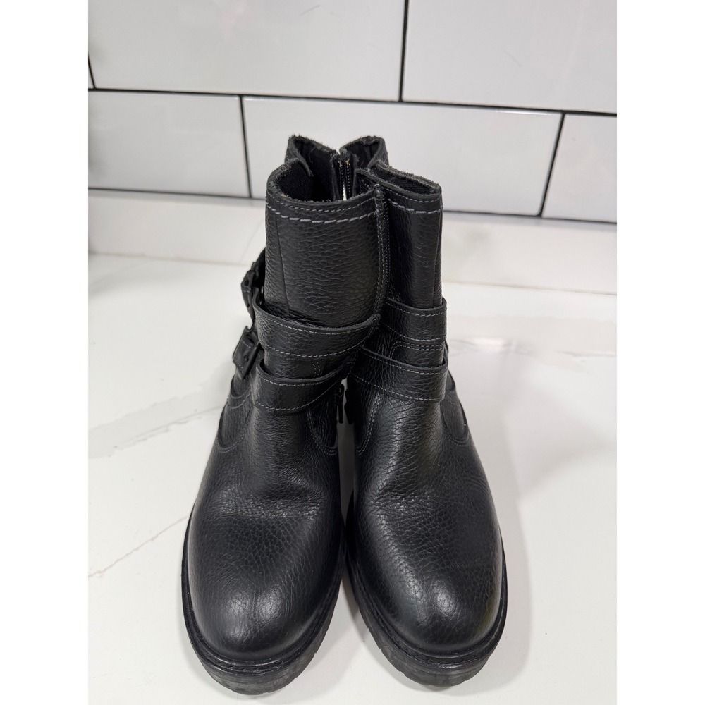 BullBoxer Jade Black Leather Moto‎ Boots Womens 8M Double Buckle